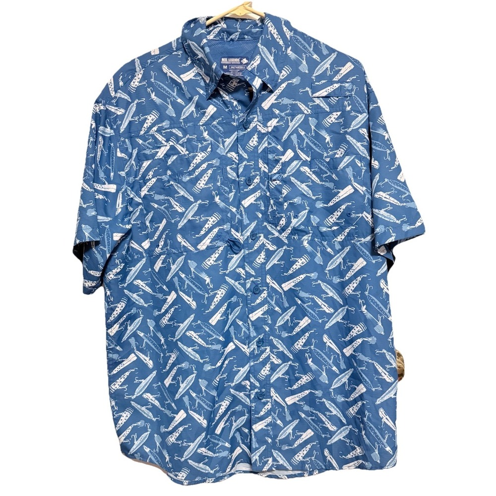Reel Legends Shirt Mens M Blue Saltwater II Vented UPF 50 Performance Fishing‎